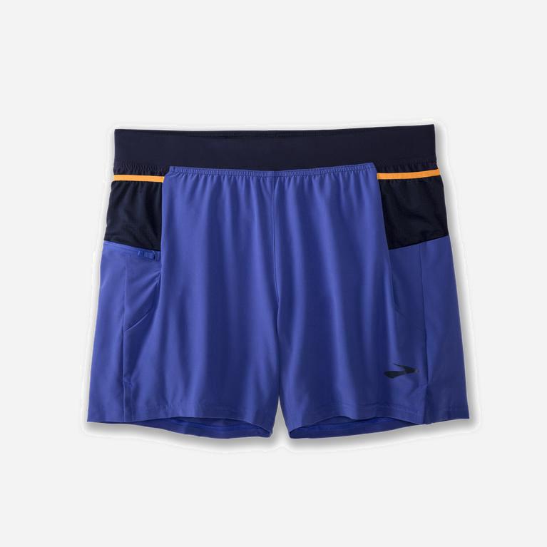 Brooks Sherpa 5 2-In-1 Løpeshorts Herre Tilbud - Blå/Marineblå/Oransje - Norge (OBL704328)